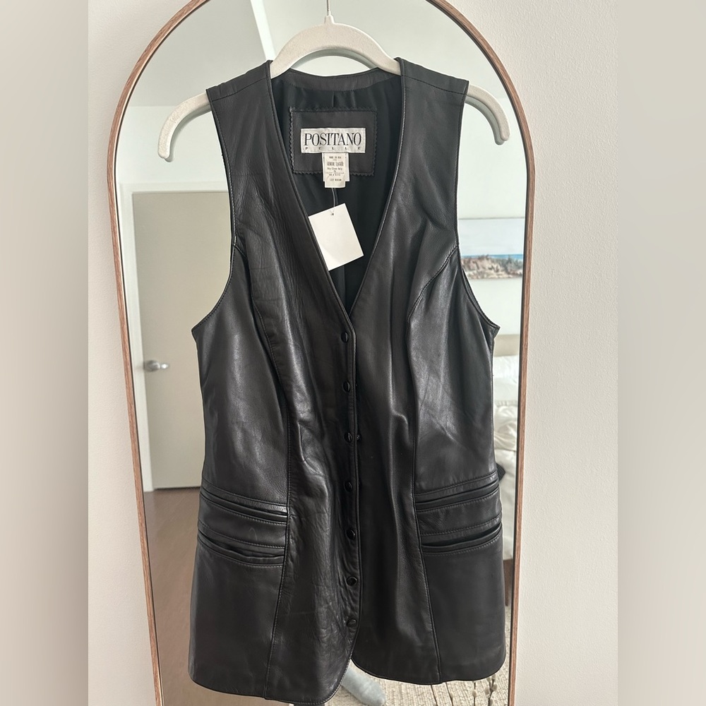 Vintage Positano Pelle black leather vest/dress